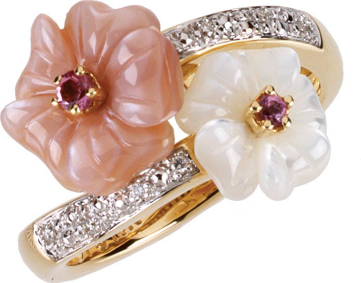 14K Yellow Pink Tourmaline, Mother Of Pearl and .04 CTW Diamond Ring Ref 2513436