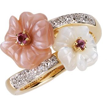 14K White Pink Tourmaline, Mother Of Pearl and .04 CTW Diamond Ring Size 4.5 Ref 3384333