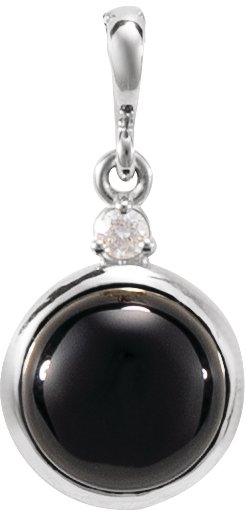 Sterling Silver 8 mm Natural Onyx & .03 CT Natural Diamond Pendant