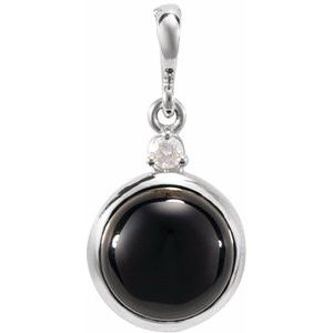 Sterling Silver 6 mm Natural Onyx & .03 CT Natural Diamond Pendant
