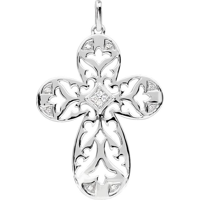 Sterling Silver .07 CTW Natural Diamond Cross Pendant 