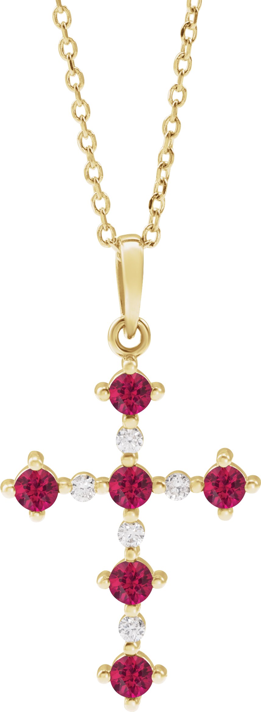 14K Yellow Lab-Grown Ruby & .07 CTW Natural Diamond Cross 16-18" Necklace