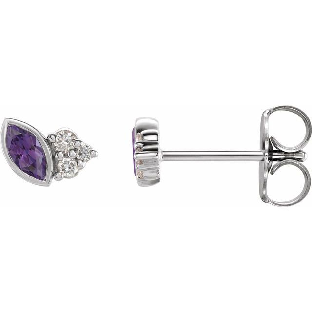 Sterling Silver Natural Amethyst & .03 CTW Natural Diamond Left Earring