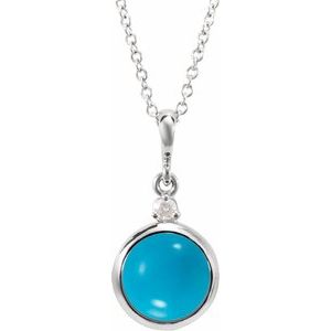 Sterling Silver 6 mm Natural Turquoise & .03 CT Natural Diamond Cabochon 16-18