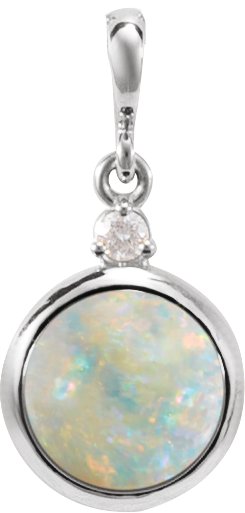 Sterling Silver 8 mm Natural White Opal & .03 CT Natural Diamond Pendant