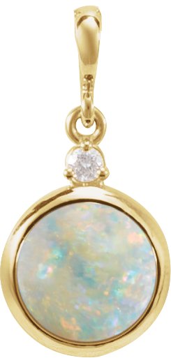 14K Yellow 8 mm Natural White Opal & .03 CT Natural Diamond Pendant