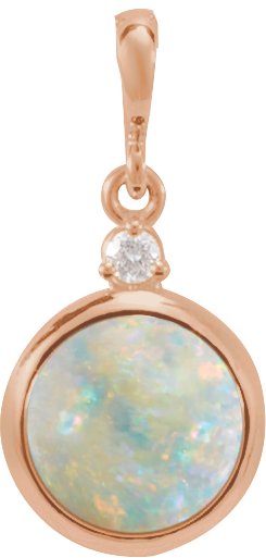 14K Rose 8 mm Natural White Opal & .03 CT Natural Diamond Pendant