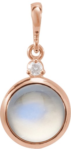 14K Rose 8 mm Natural Rainbow Moonstone & .03 CT Natural Diamond Pendant