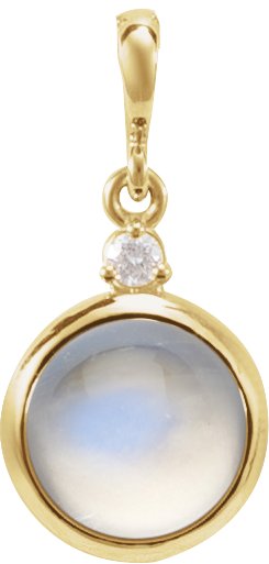 14K Yellow 8 mm Natural Rainbow Moonstone & .03 CT Natural Diamond Pendant