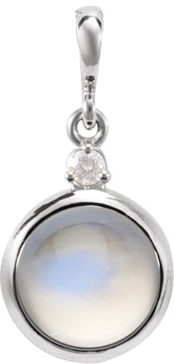 Sterling Silver 8 mm Natural Rainbow Moonstone & .03 CT Natural Diamond Pendant