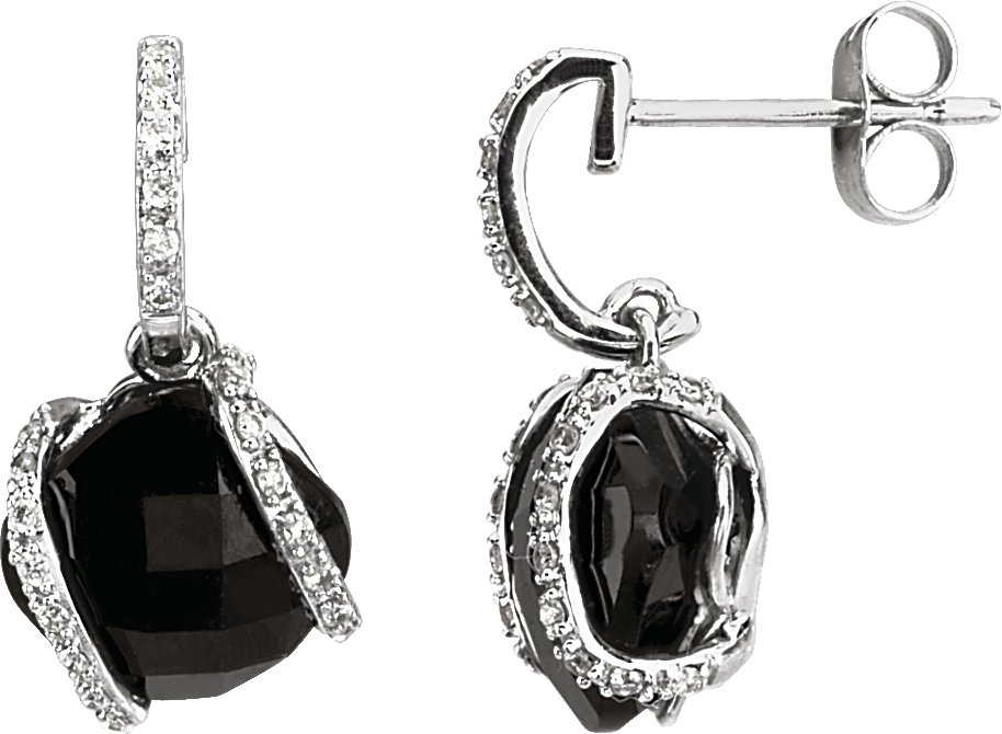 14K White Natural Black Onyx & 1/10 CTW Natural Diamond Earrings