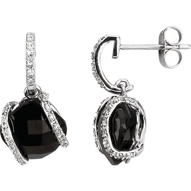 14K White Onyx & 1/5 CTW Diamond Freeform Earrings