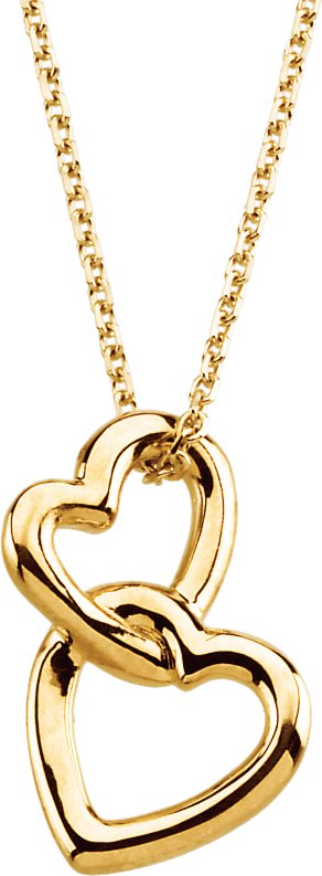 14K Yellow Double Heart 18" Necklace