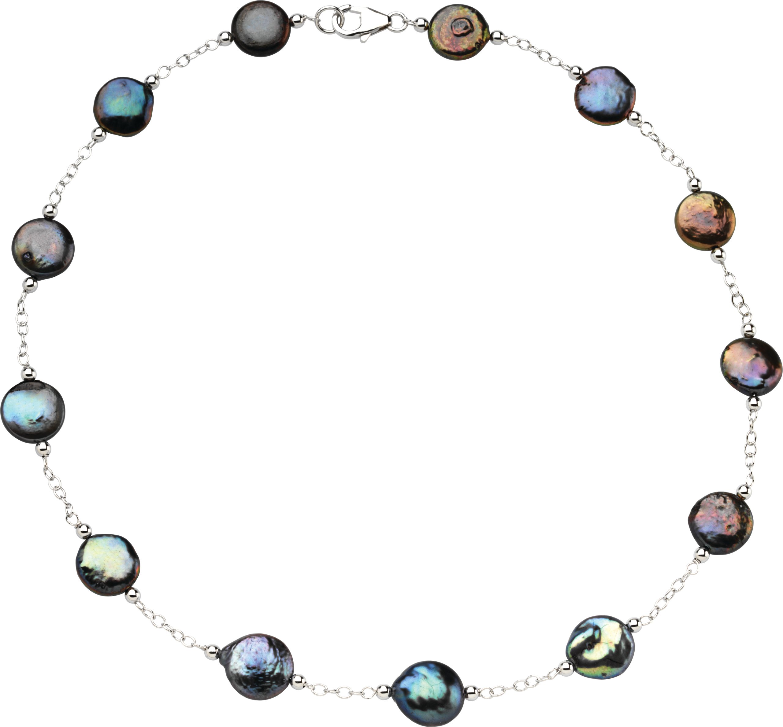 Sterling Silver 12-13 mm Cultured Black Freshwater Pearl Coin 18" Necklace