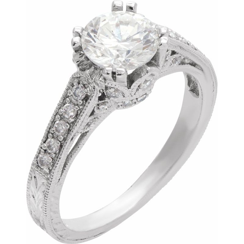 Twin-Prong Hand-Engraved Hand-Applied Milgrain Engagement Ring