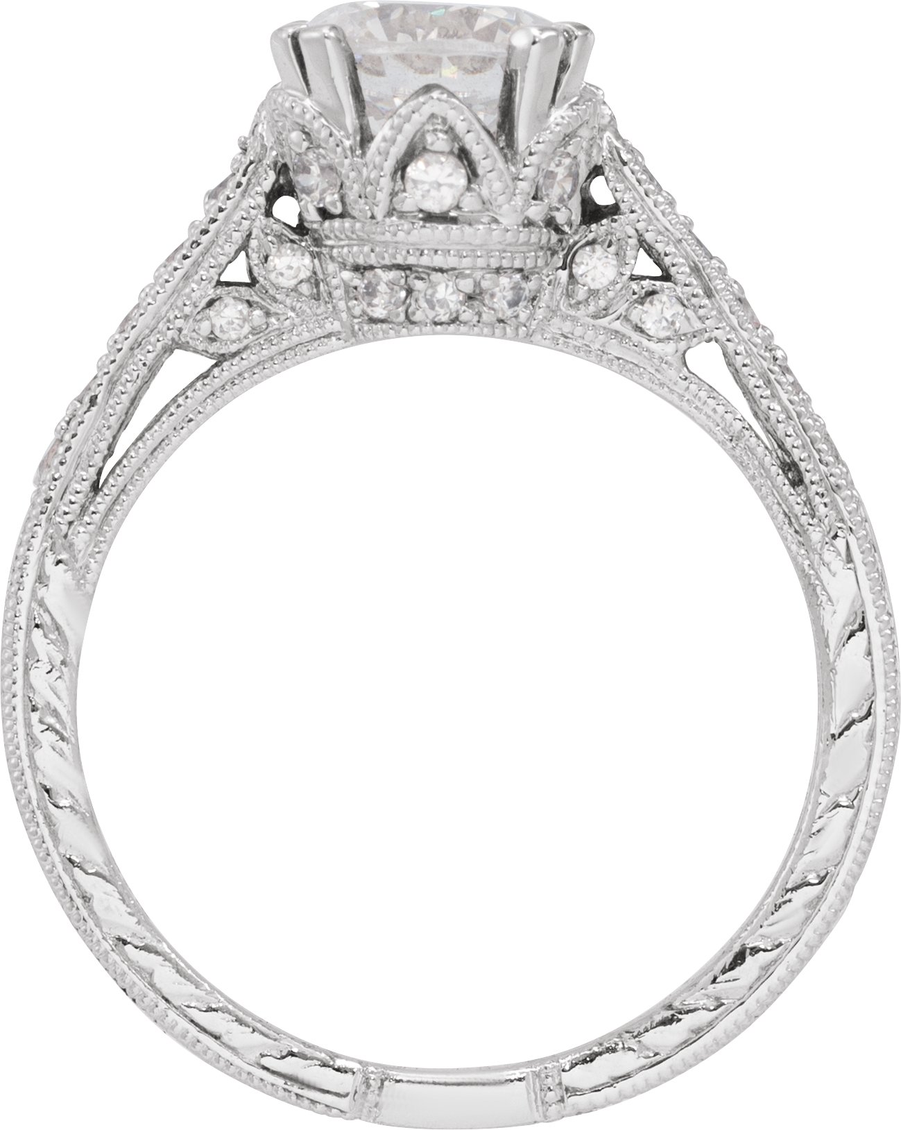 14K White Gold 1/4 CTW Natural Diamond Semi-Set Hand-Engraved Engagement Ring 