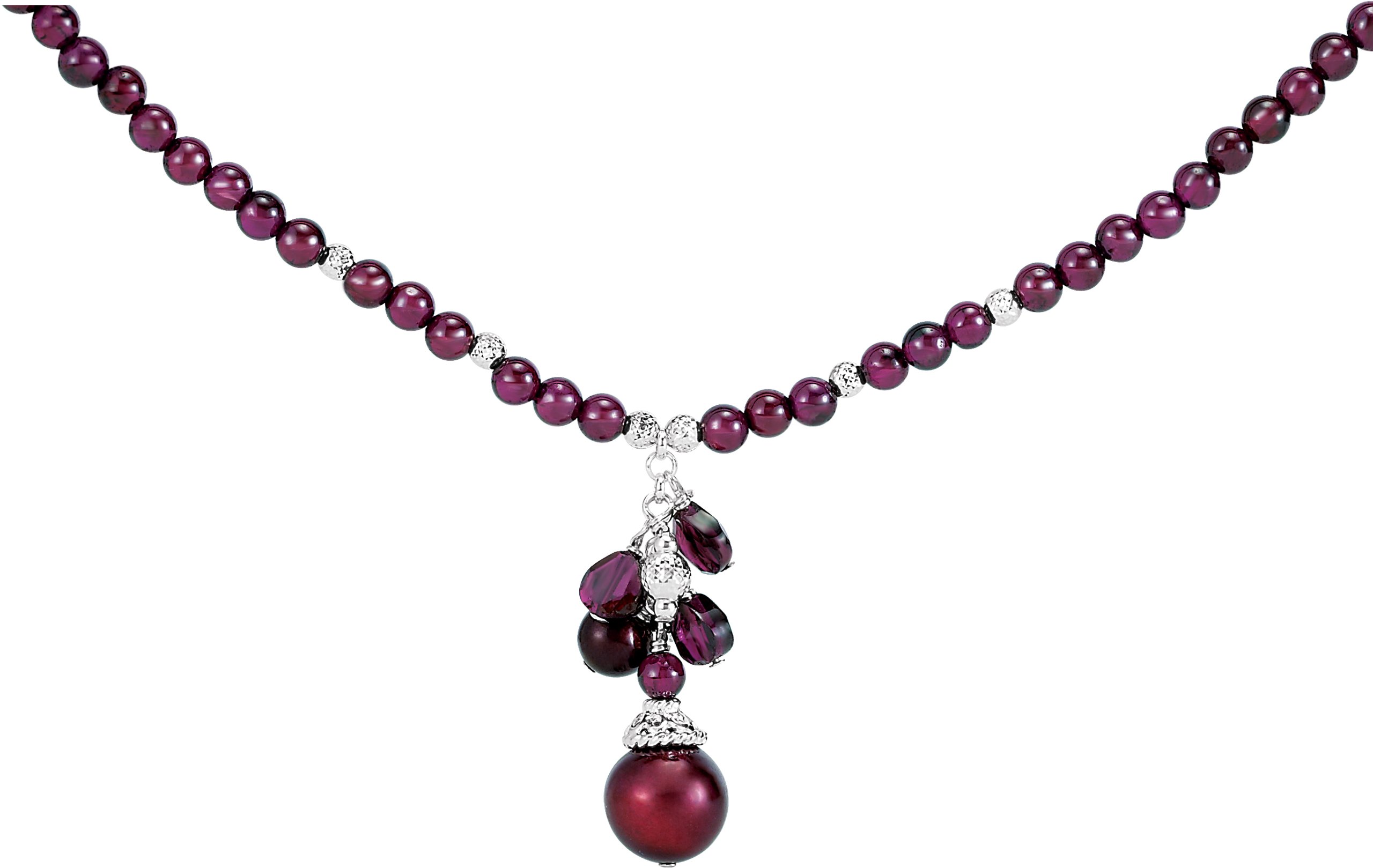 Sterling Silver Freshwater Cultured Pearl & Rhodolite Garnet 16-18" Necklace