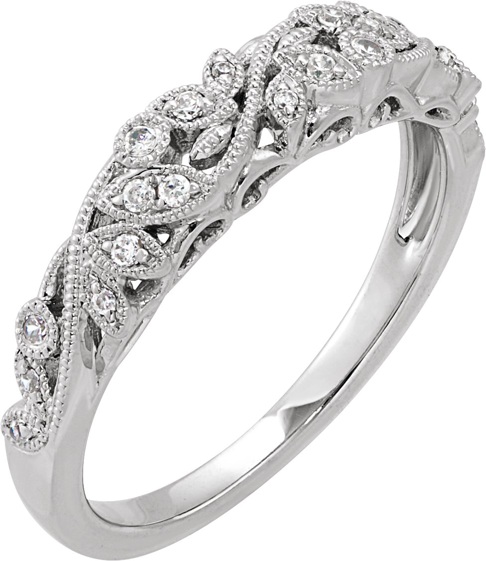 14K White 1/8 CTW Natural Diamond Floral Anniversary Band