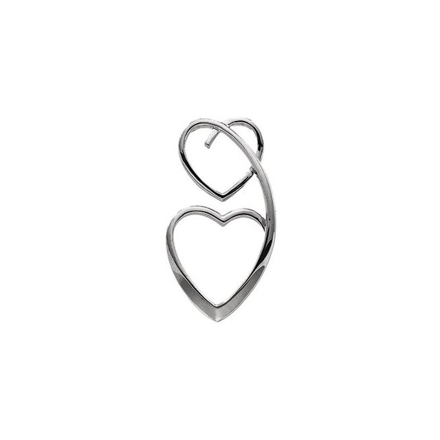 14K White Double Heart Pendant