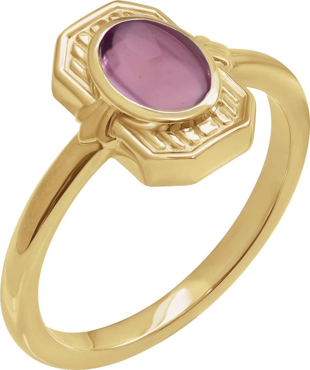 14K Yellow Natural Pink Tourmaline Cabochon Ring