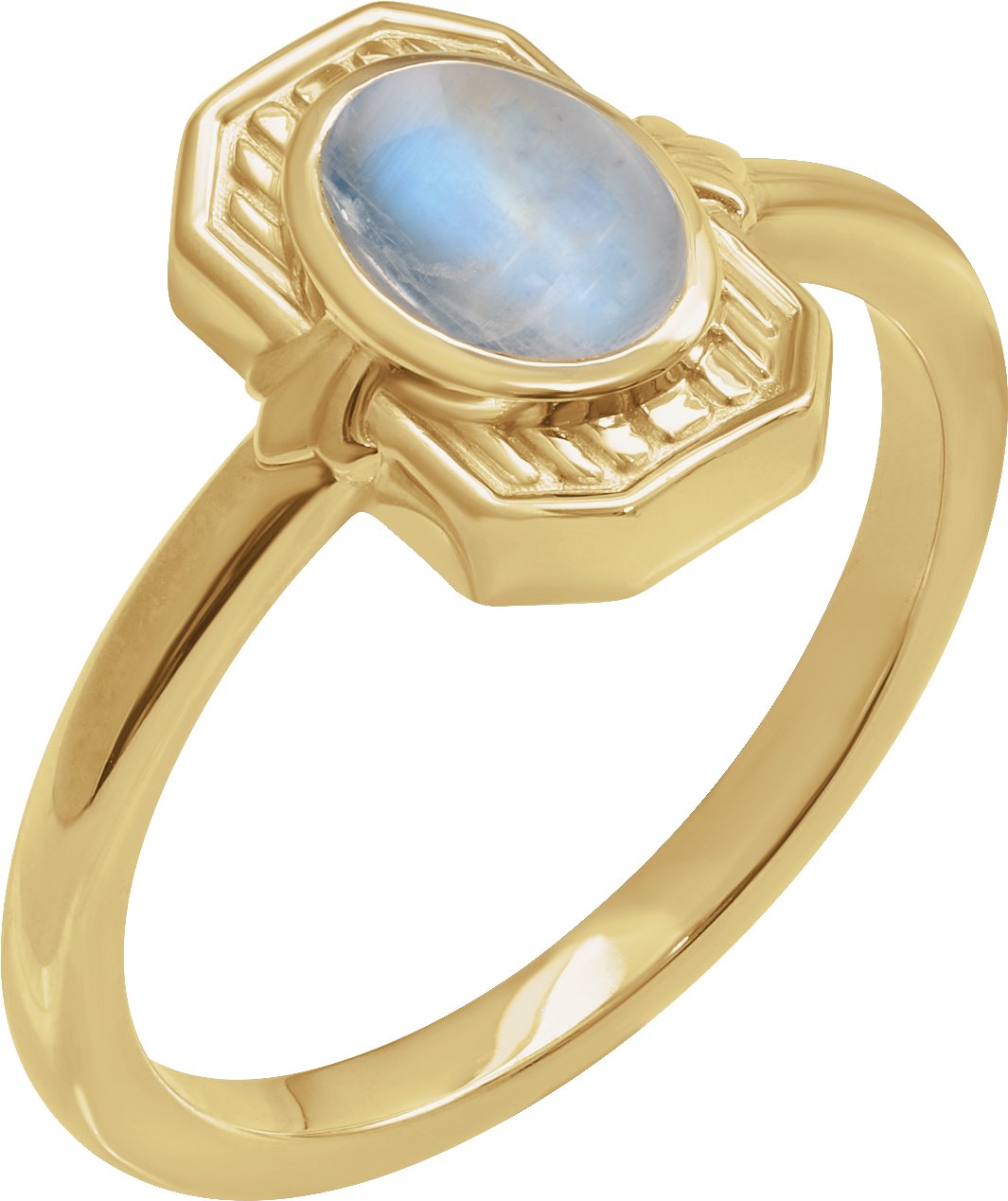 14K Yellow Natural Rainbow Moonstone Cabochon Ring