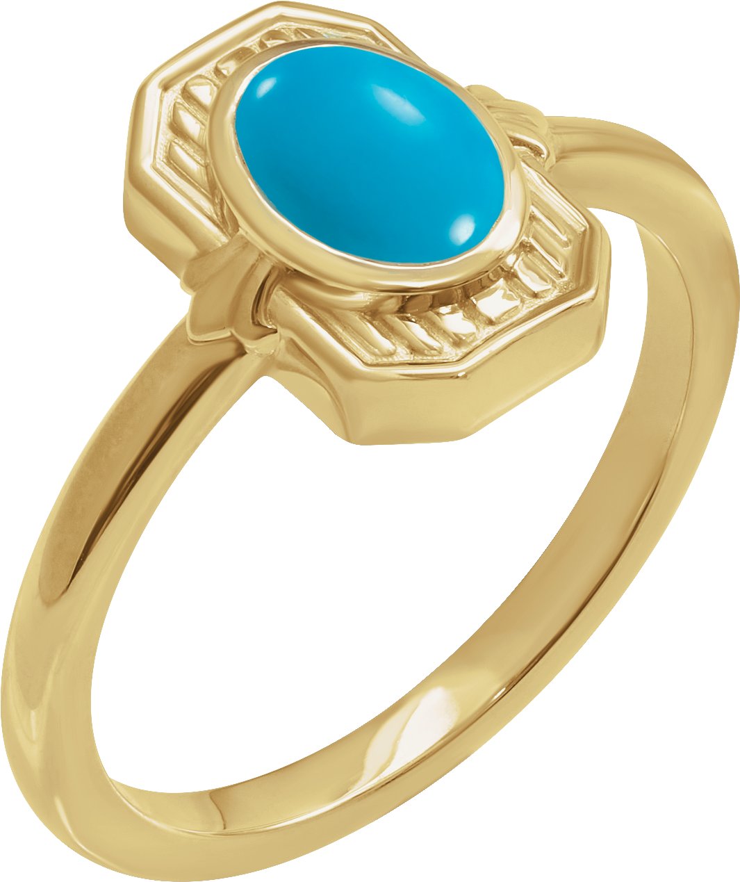 14K Yellow Natural Turquoise Cabochon Ring