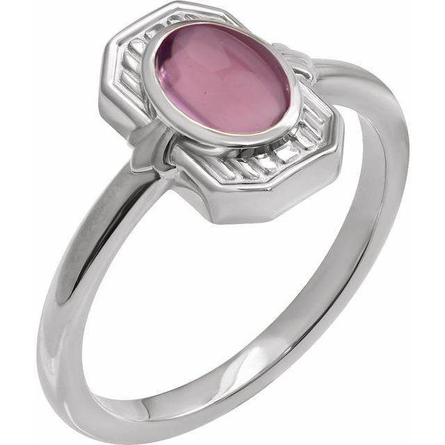 Sterling Silver Natural Pink Tourmaline Cabochon Ring