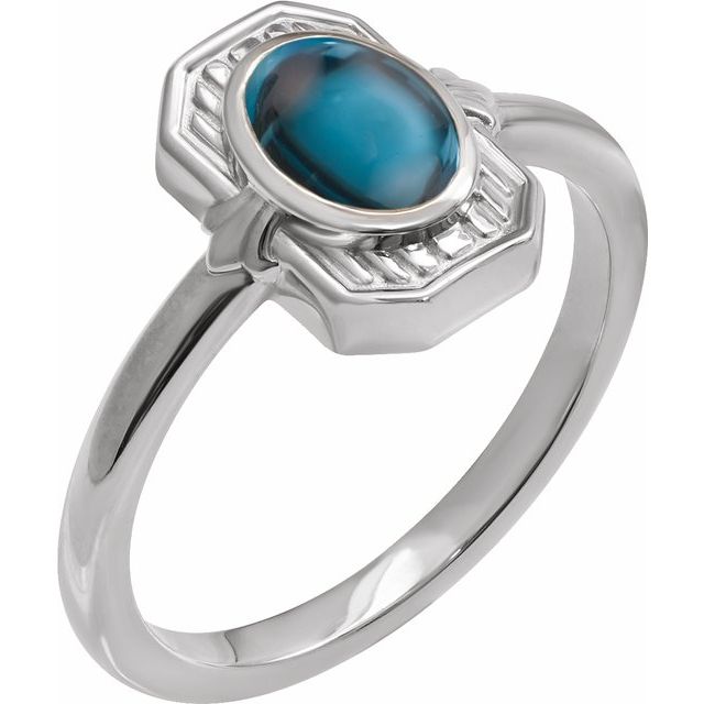 Sterling Silver Natural London Blue Topaz Cabochon Ring
