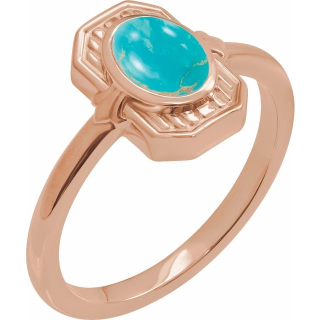 14K Rose Natural Turquoise Cabochon Ring