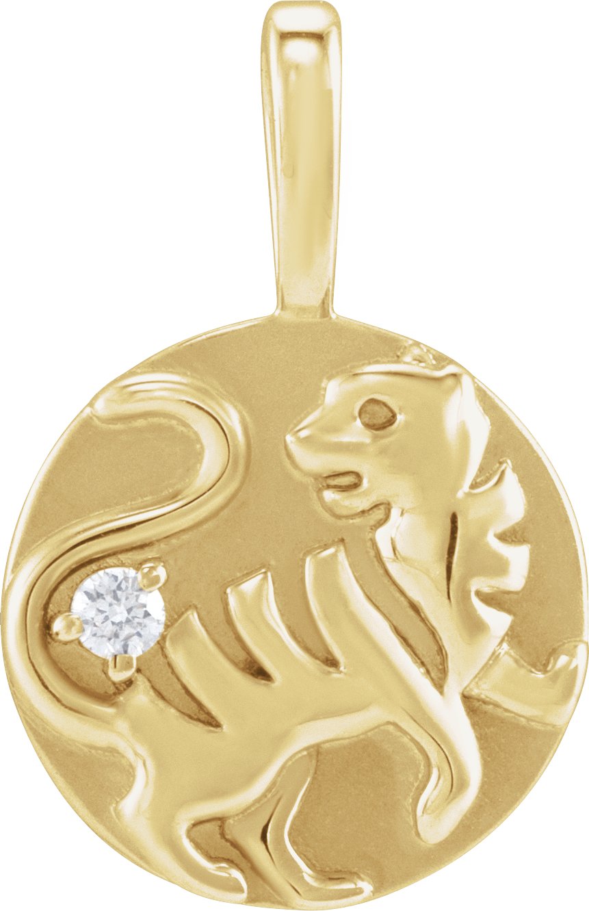 14K Yellow .015 CT Natural Diamond Chinese Zodiac Tiger Pendant