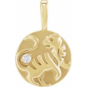 14K Yellow .015 CT Natural Diamond Chinese Zodiac Tiger Pendant
