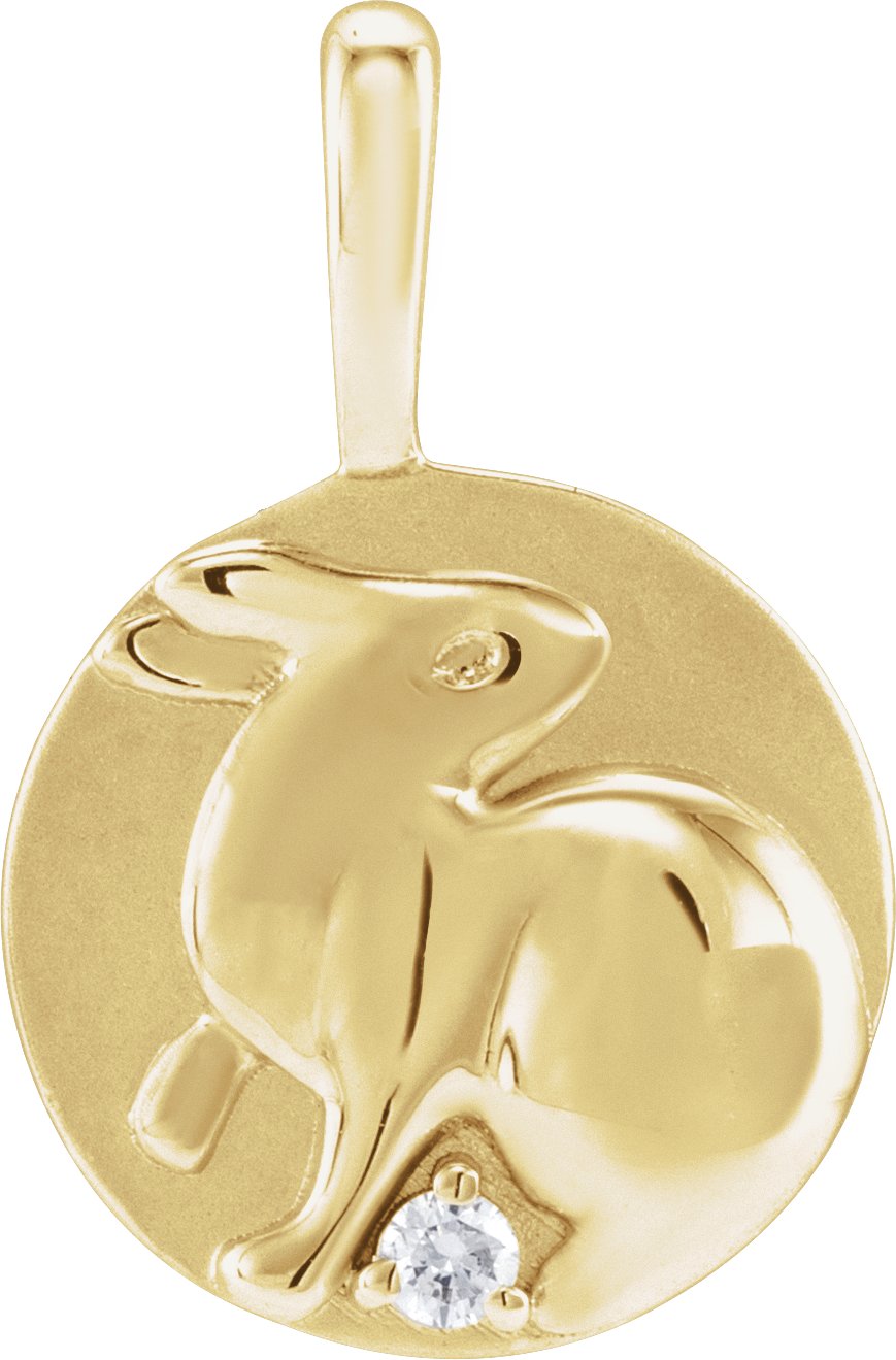 14K Yellow .015 CT Natural Diamond Chinese Zodiac Rabbit Pendant