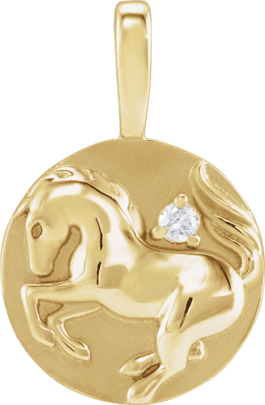 14K Yellow .015 CT Natural Diamond Chinese Zodiac Horse Pendant