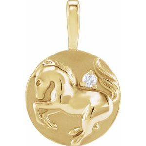 14K Yellow .015 CT Natural Diamond Chinese Zodiac Horse Pendant