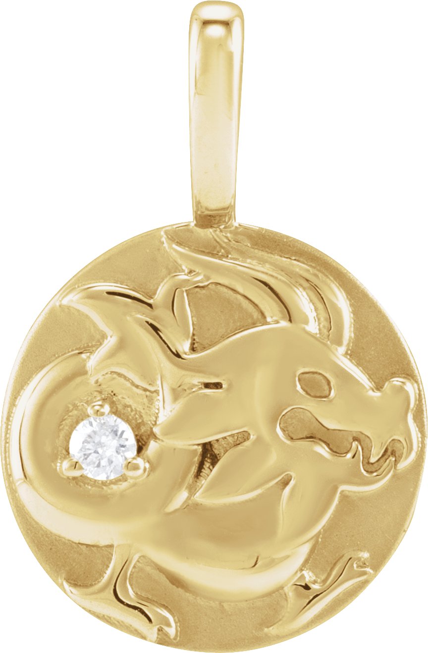 14K Yellow .015 CT Natural Diamond Chinese Zodiac Dragon Pendant