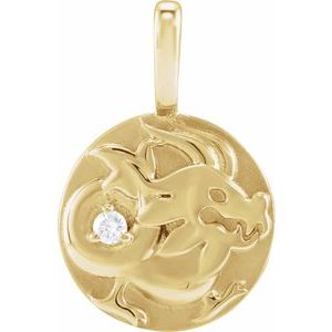 14K Yellow .015 CT Natural Diamond Chinese Zodiac Dragon Pendant