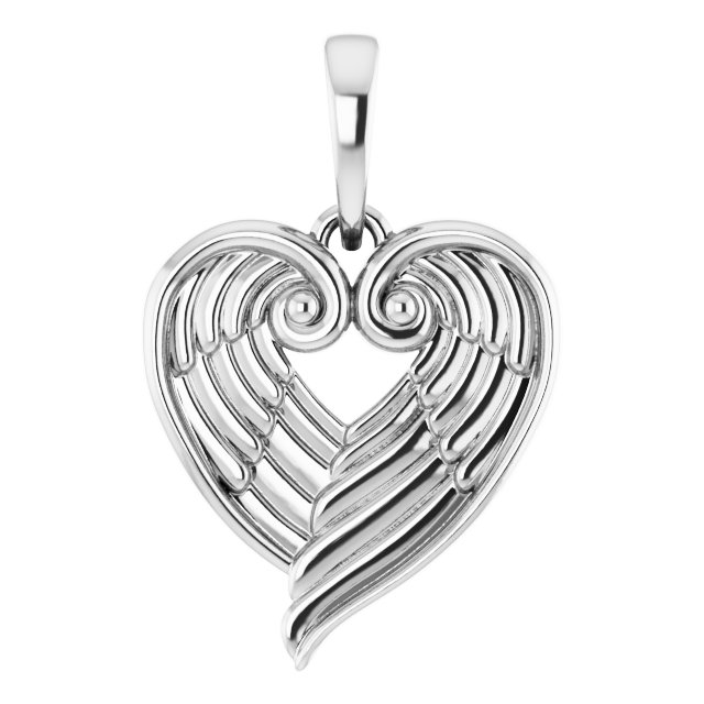 14K White Angel Wing Heart Pendant