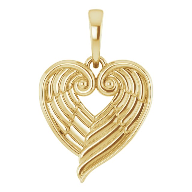 14K Yellow Angel Wing Heart Pendant