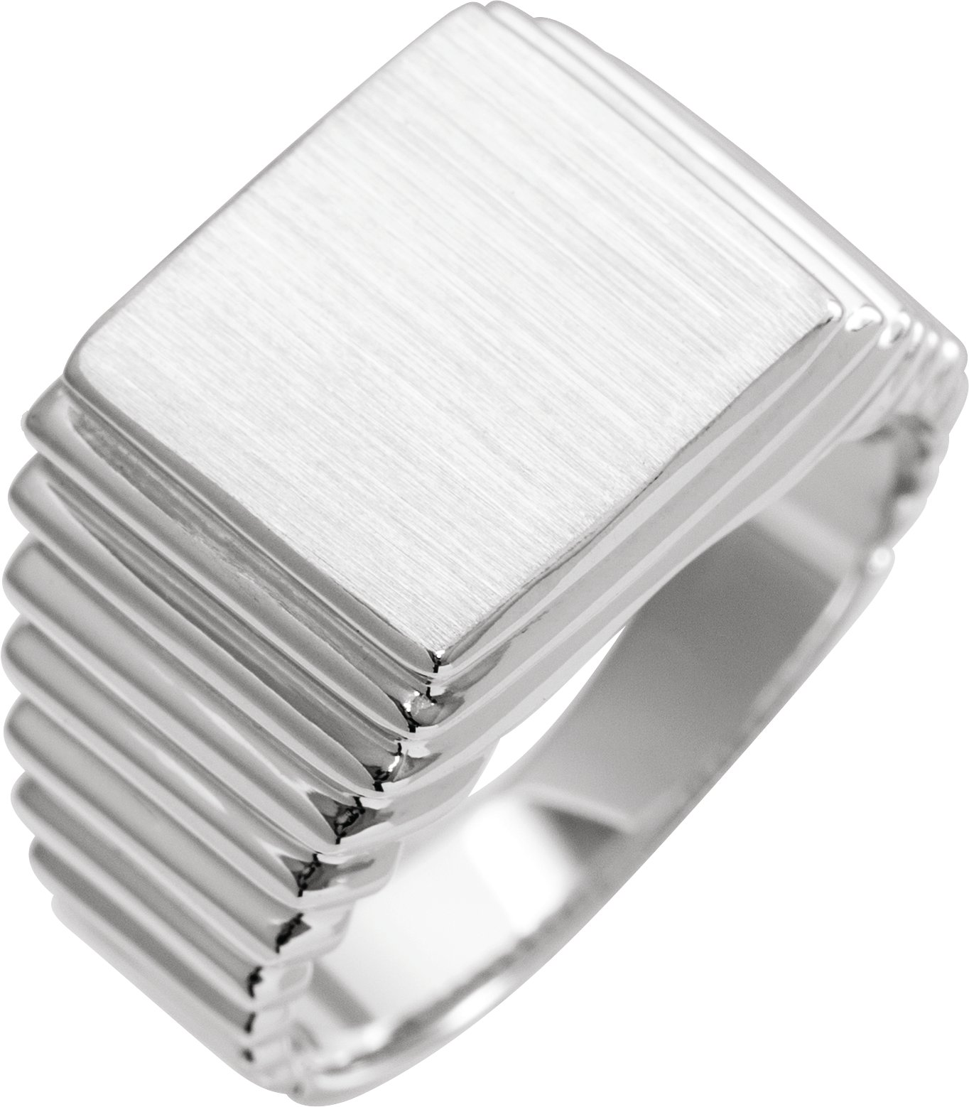 14K White 14x13 mm Rectangle Signet Ring