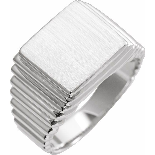 14K White 14x13 mm Rectangle Signet Ring
