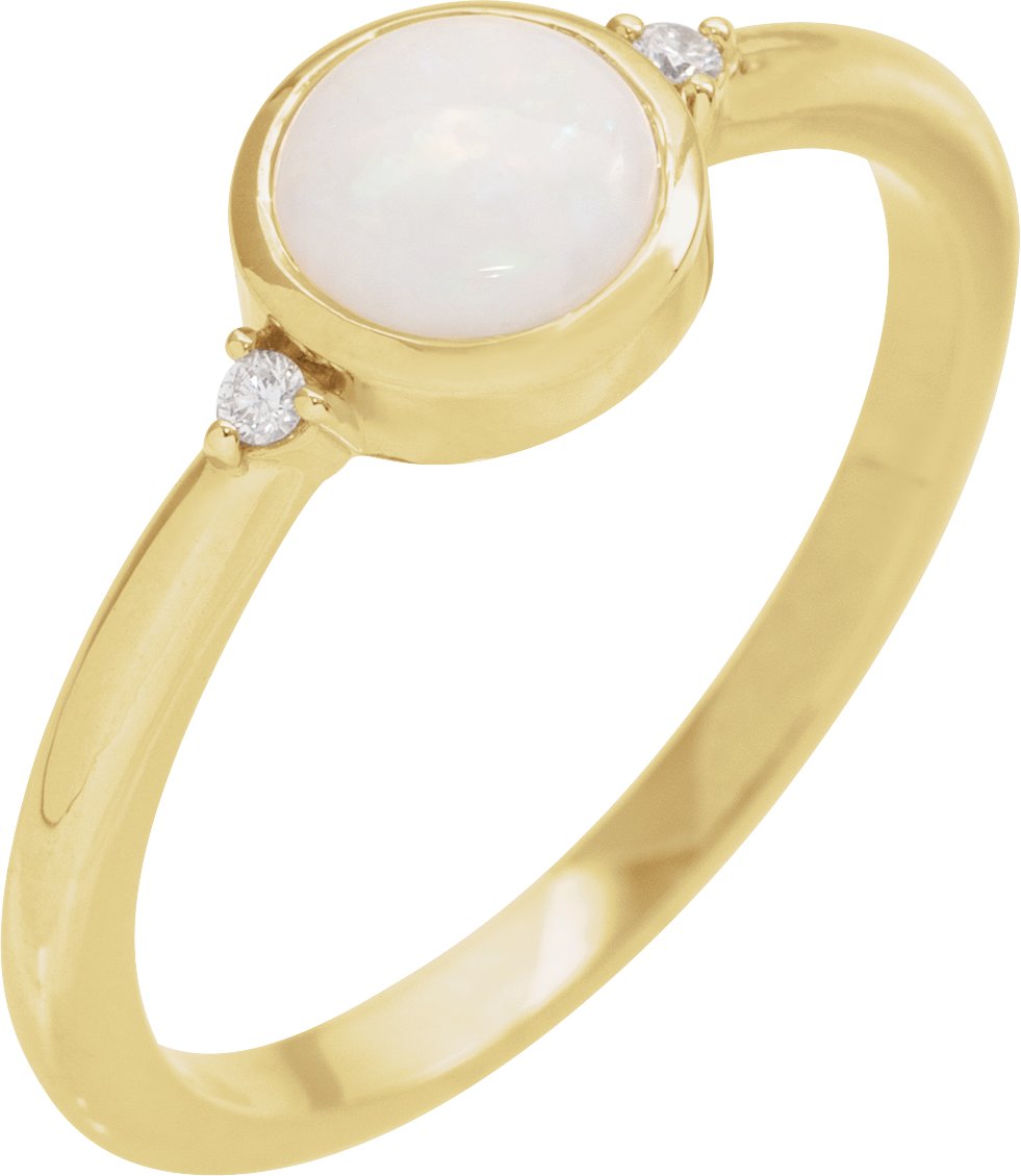14K Yellow Natural White Opal & .03 CTW Natural Diamond Ring