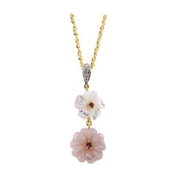 14K Yellow Pink Tourmaline, Mother of Pearl and .005 CTW Diamond Flower 18 inch Necklace Ref 2658473