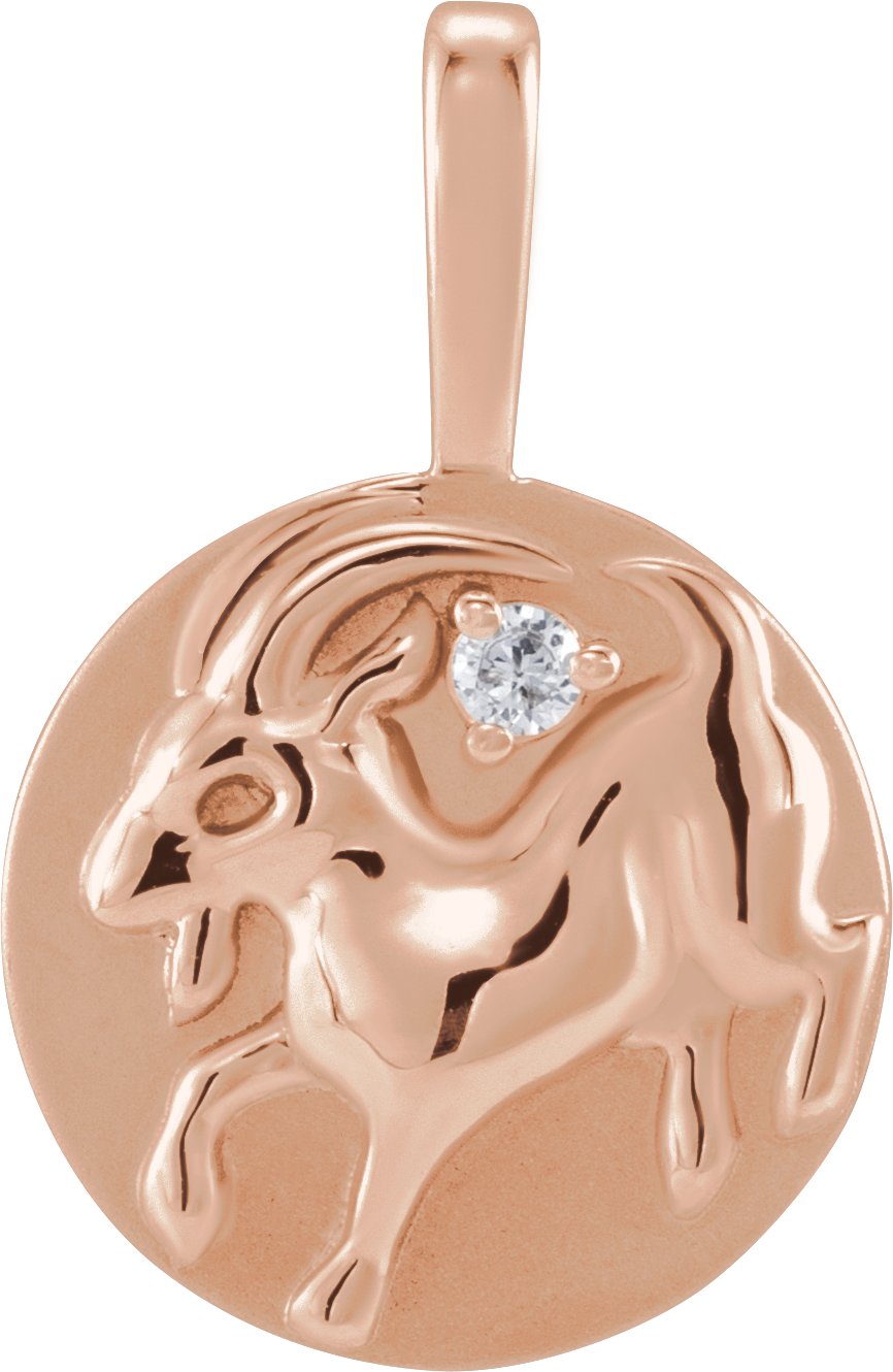 14K Rose .015 CT Natural Diamond Chinese Zodiac Goat Pendant