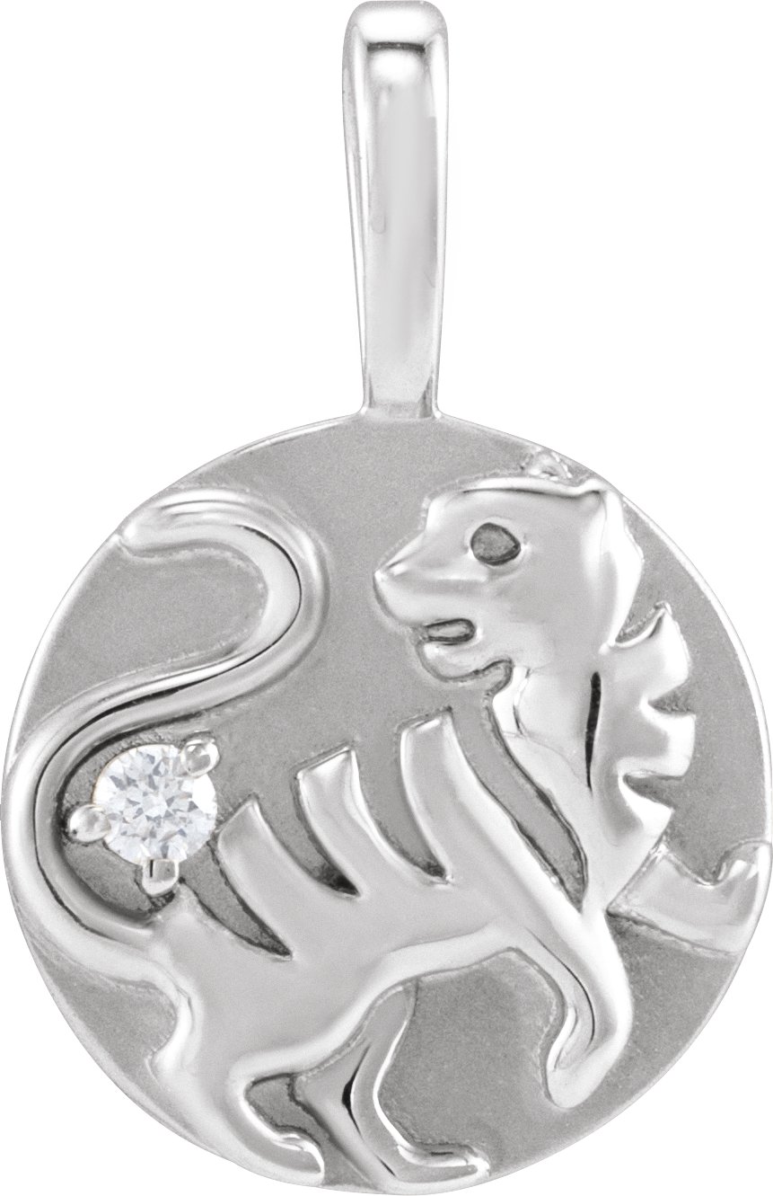 14K White .015 CT Natural Diamond Chinese Zodiac Tiger Pendant