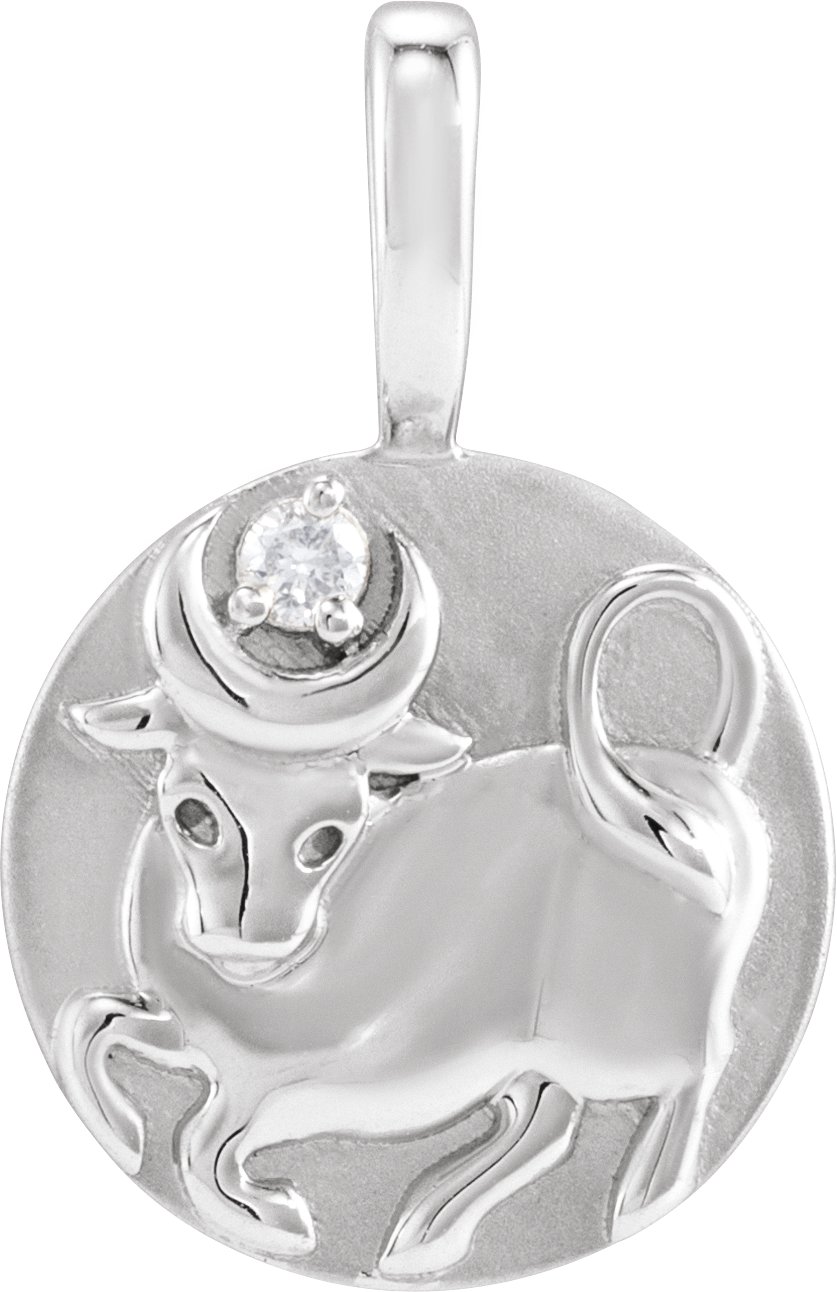 14K White .015 CT Natural Diamond Chinese Zodiac Ox Pendant