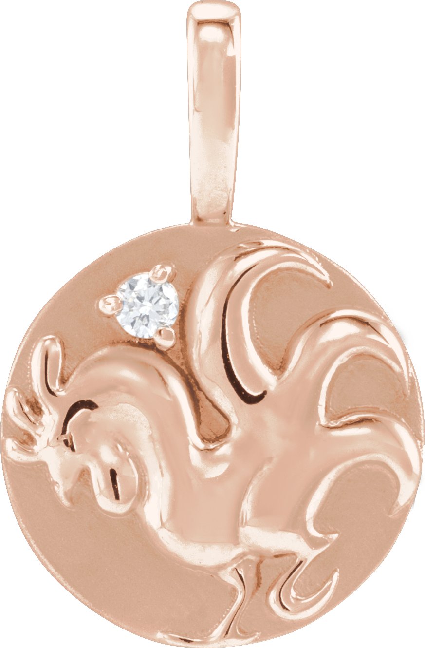 14K Rose .015 CT Natural Diamond Chinese Zodiac Rooster Pendant