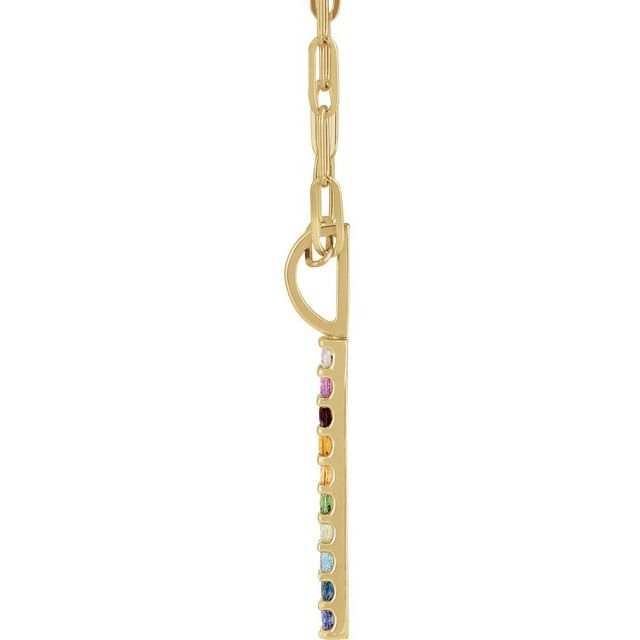 14K Yellow Natural Multi-Gemstone Rainbow Bar 18 Necklace