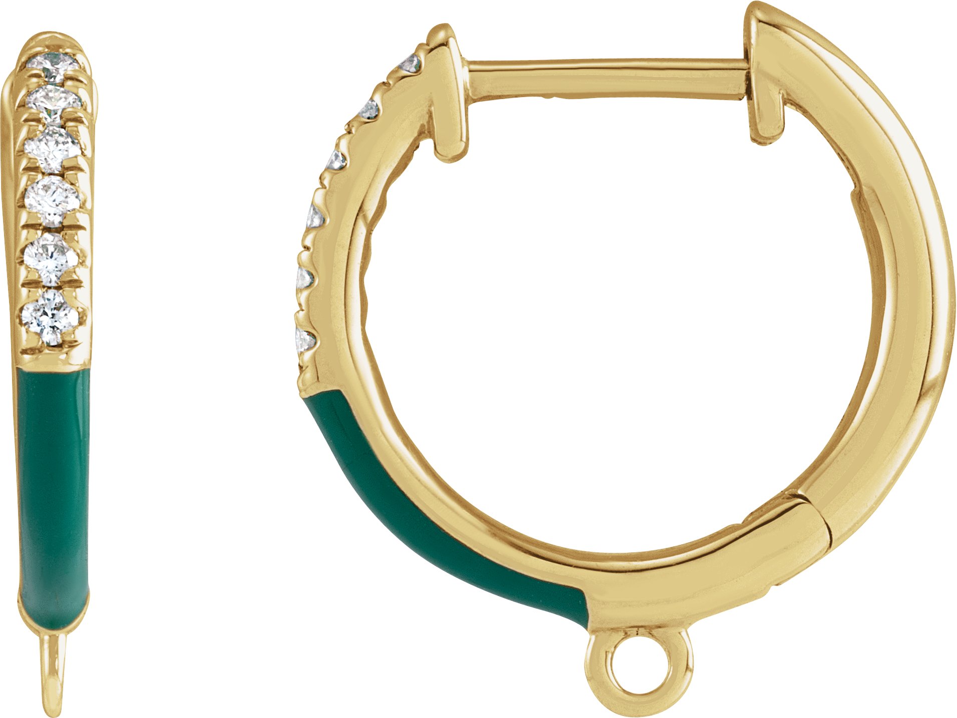 14K Yellow .06 CTW Lab-Grown Diamond & Green Enamel 16.3 mm Hoop Earring Top