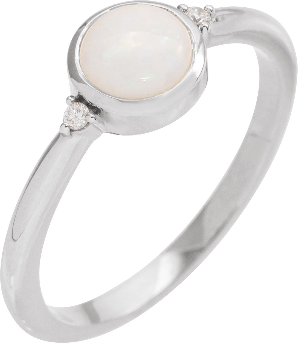 Platinum Natural White Opal & .03 CTW Natural Diamond Ring