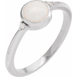14K White Natural White Opal & .03 CTW Natural Diamond Ring